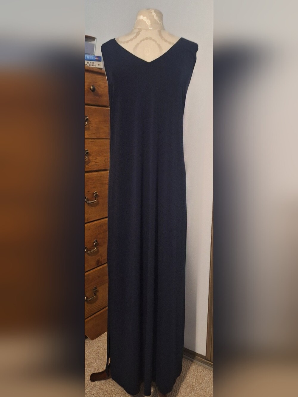 Addition Elle Sleeveless V-Neck Maxi Dress in Navy Blue